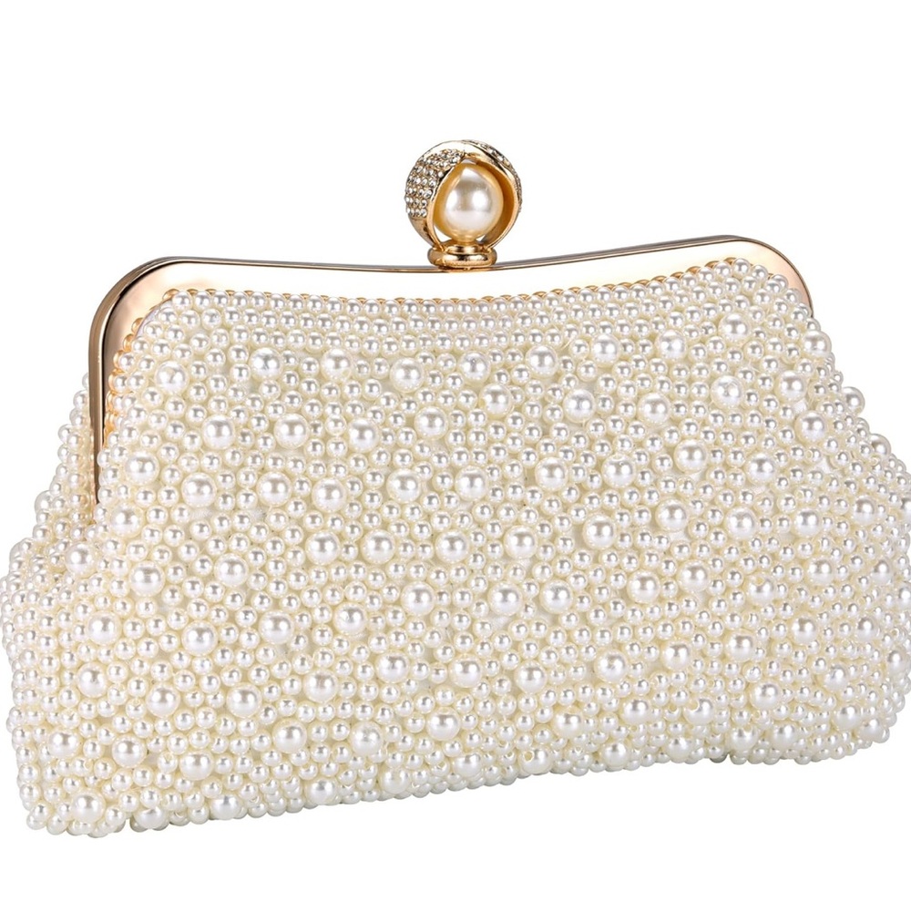 Pearl-Studded Cream Clutch
